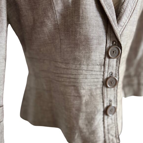 Brown Blazer Linen Blend Jacket 12 Dark Academia Preppy Fitted Coldwater Creek - Picture 8 of 12